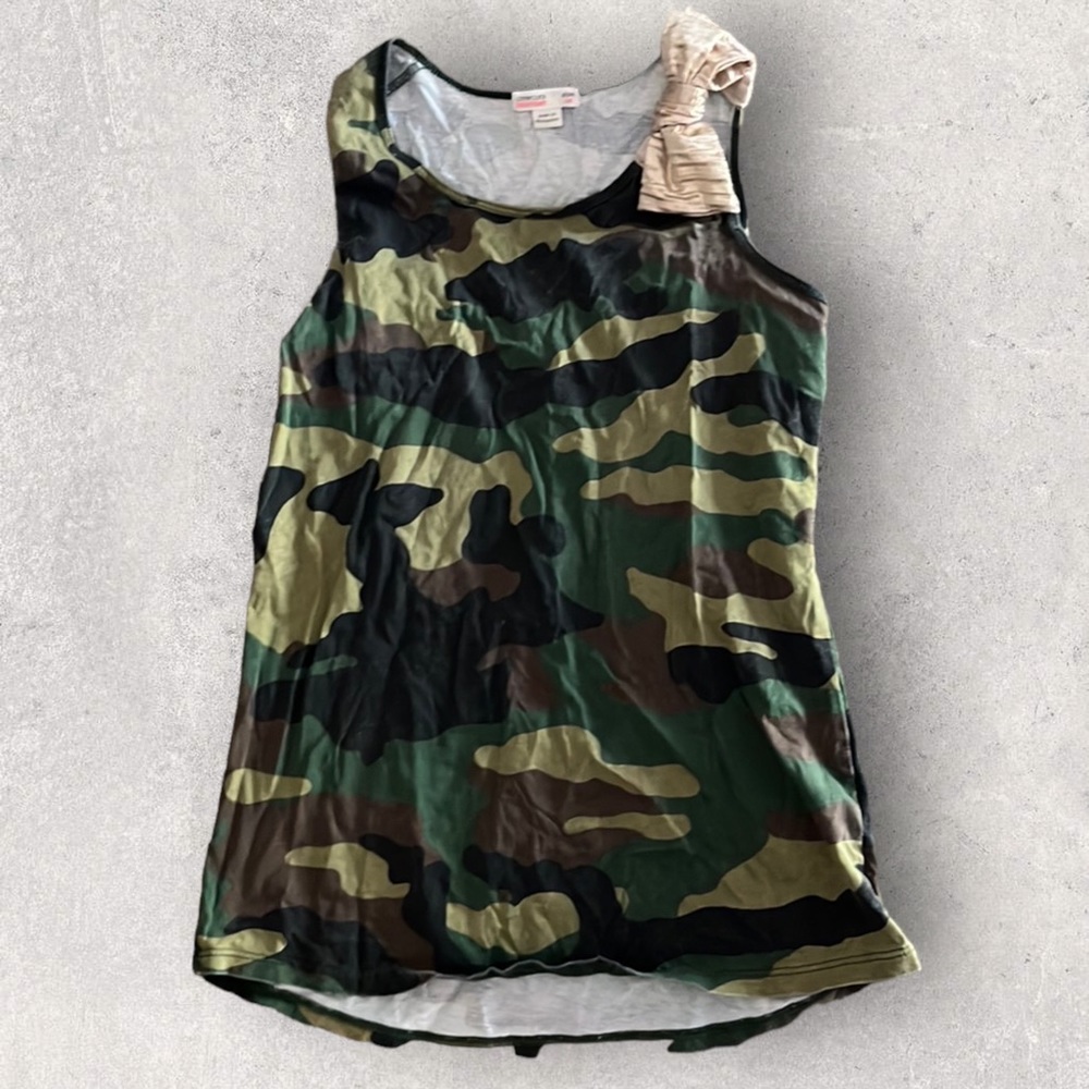 ⭐️ EUC J. Crew Crewcuts Everyday Camoflauge Tank Top with Gold Bow Girls Size 14